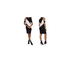 ⭐️New York & Company Black White Half Shoulder Colorblock Bodycon Dress Sz L